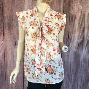 Midnight Sky Floral Blouse Semi-sheer Large